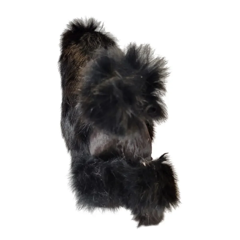 Vintage Black Poodle Dog Figurine Realistic Real Fur 6